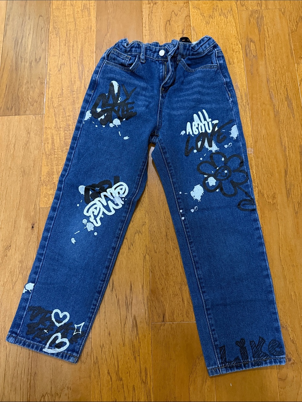 SHEIN Denim Jeans with graffiti #girlpower, girls size 10